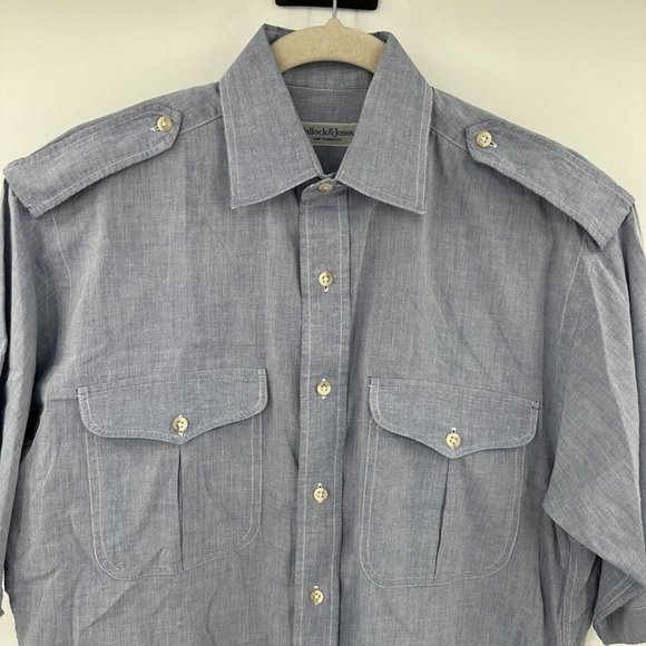 Bullock & Jones Blue 100% Cotton Short Sleeve Button Front Shirt Size Small - Picture 4 of 9
